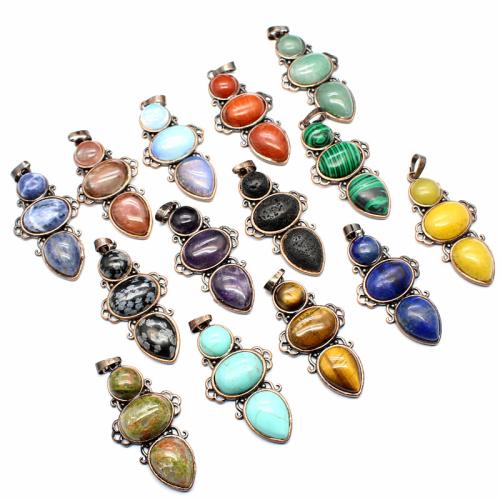 Gemstone Vedhæng Smykker, Natursten, med Messing & Zinc Alloy, du kan DIY & forskellige materialer til valg, flere farver til valg, 47x24mm, Solgt af PC