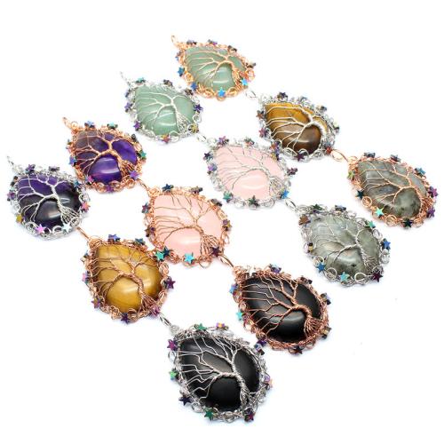 Gemstone Pendants Jewelry Natural Stone with Brass & Zinc Alloy DIY Sold By PC