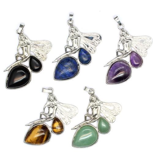 Gemstone Pendants Jewelry Natural Stone with Brass & Zinc Alloy DIY Sold By PC