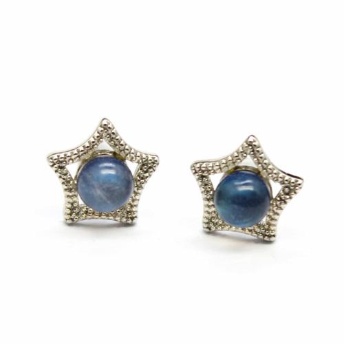 Zinklegering oorknoppen, Zinc Alloy, met Labradorite & Messing, Ster, plated, mode sieraden, gemengde kleuren, nikkel, lood en cadmium vrij, 10x10mm, Verkocht door pair