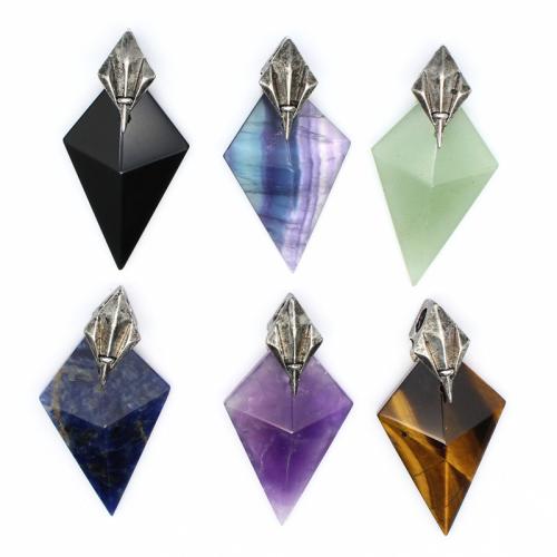 Gemstone Pendants Jewelry Natural Stone with Brass & Zinc Alloy DIY Sold By PC