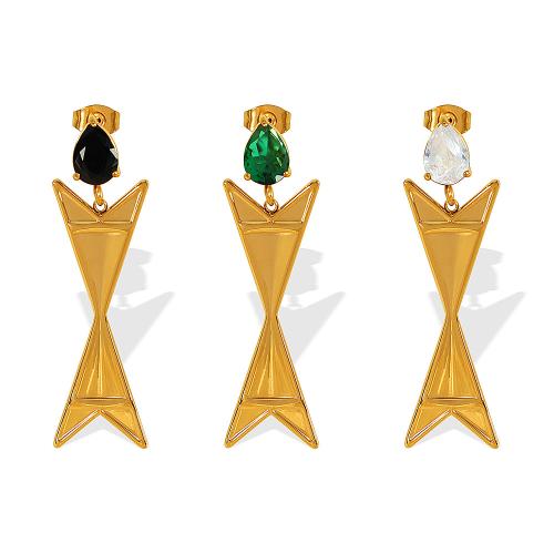 Roestvrij staal Stud Earrings, 304 roestvrij staal, met Cubic Zirconia, gold plated, mode sieraden & voor vrouw, meer kleuren voor de keuze, Verkocht door pair