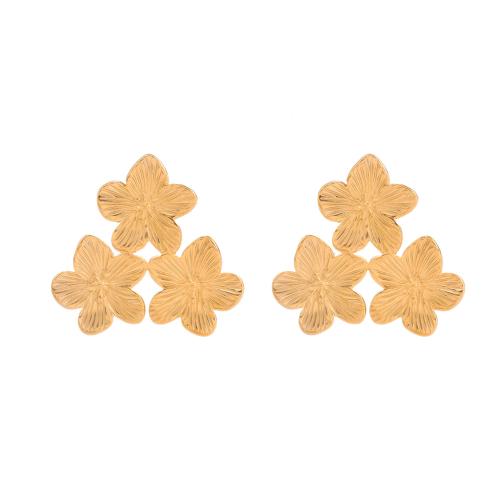 Stainless Steel Stud Earrings 304 Stainless Steel Flower plated fashion jewelry & for woman & hollow Sold By Pair