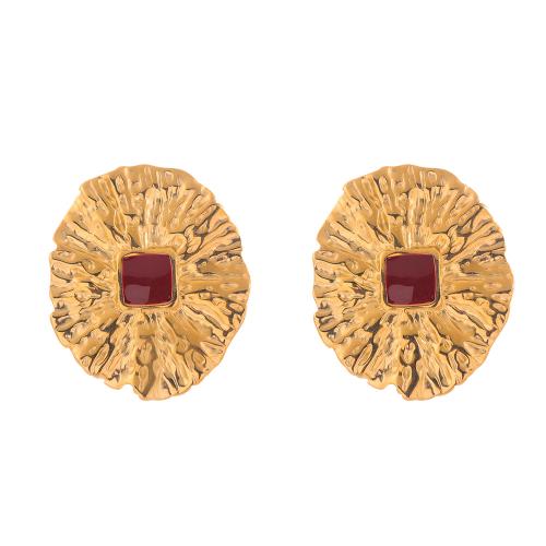 Boucle d'oreille de gaujon en acier inoxydable, Acier inoxydable 304, Placage de couleur d'or, bijoux de mode & pour femme & émail, plus de couleurs à choisir, Vendu par paire