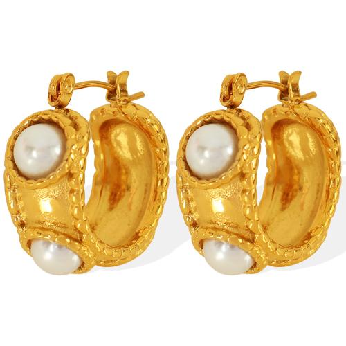 Rostfritt stål spaken bakåt Earring, 304 rostfritt stål, med Plast Pearl, plated, mode smycken & för kvinna, gyllene, Säljs av Par