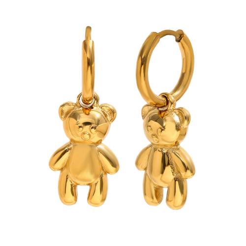 Stainless Steel Drop Earring 304 Stainless Steel Bear 18K gold plated fashion jewelry & for woman Sold By Pair