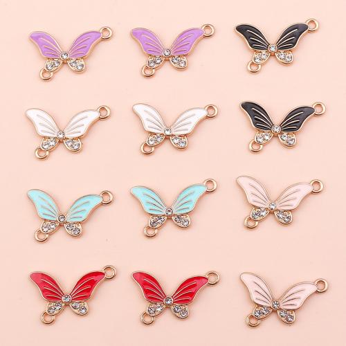 Animal Zinc Alloy Connector Butterfly plated DIY & enamel & with rhinestone & 1/1 loop Sold By Bag