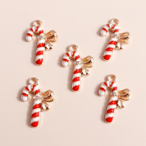 Sinkkiseos Christmas riipukset, Joulu Candy Cane, päällystetty, Joulun suunnittelu & tee-se-itse & emali, 10PC/laukku, Myymät laukku