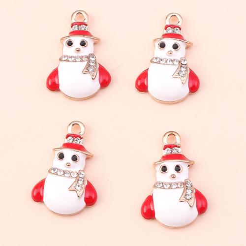 Pendentifs Noël en alliage de zinc, bonhomme de neige, Placage, Conception de Noël & DIY & émail & avec strass, 10PC/sac, Vendu par sac