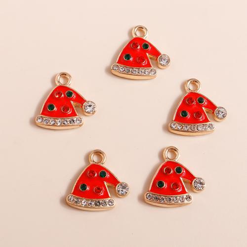 Zinc Alloy Christmas Pendants Christmas Hat plated Christmas Design & DIY & enamel & with rhinestone Sold By Bag