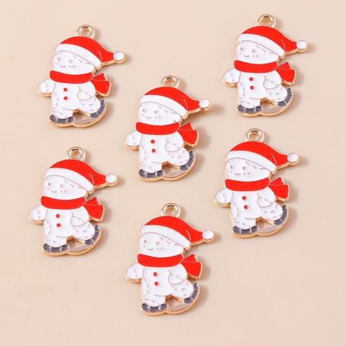 Pendentifs Noël en alliage de zinc, bonhomme de neige, Placage, Conception de Noël & DIY & émail, 10PC/sac, Vendu par sac