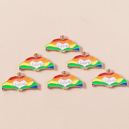 Zink legering emalje vedhæng, Zinc Alloy, Rainbow, forgyldt, du kan DIY, 10pc'er/Bag, Solgt af Bag