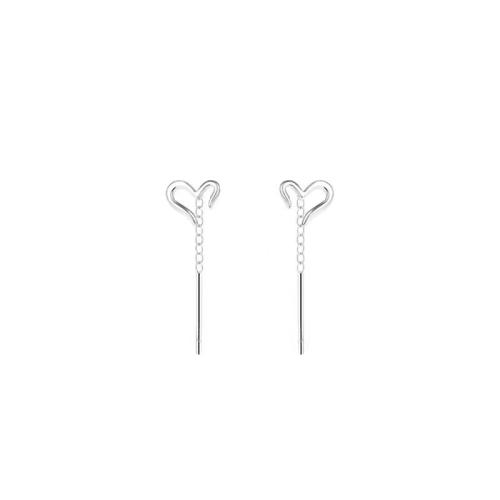 925 Sterling Silver Thread Through Earrings Heart for woman & hollow silver color 25mm Sold By Pair