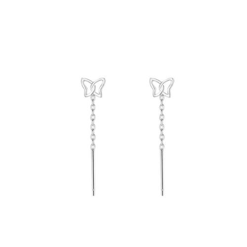 925 Sterling Silver Thread Through Earrings Butterfly for woman & hollow silver color 25mm Sold By Pair