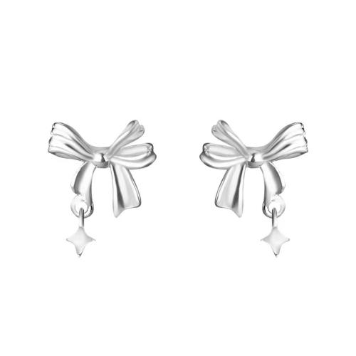 925 Sterling Silver Stud Earring Bowknot fashion jewelry & for woman Sold By Pair