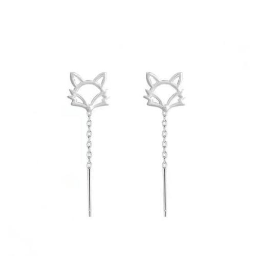 925 Sterling Silver Thread Through Earrings Fox platinum plated & for woman & hollow Sold By Pair