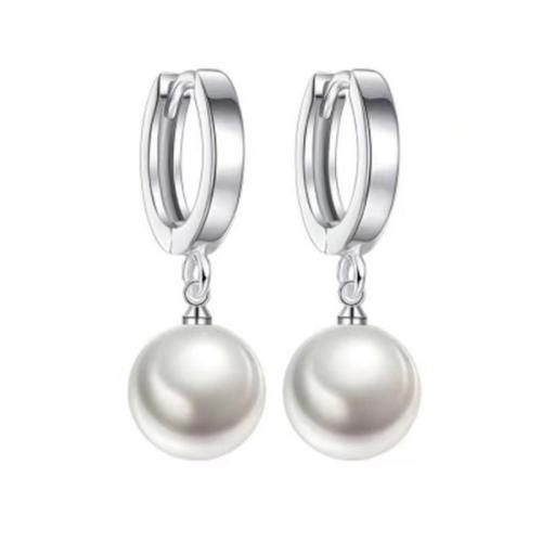 925 sterling zilver Huggie Hoop Drop Earring, met Plastic Pearl, geplatineerd, mode sieraden & voor vrouw, 10x25mm, Verkocht door pair