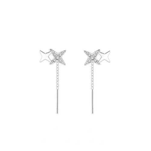 925 Sterling Silver Thread Through Earrings & for woman silver color Sold By Pair