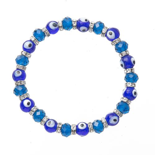 Gioielli male braccialetto dell'occhio, vetro lavorato, with cristallo, gioielli di moda & unisex & modello malocchio, blu, 8mm, Lunghezza Appross. 18 cm, Venduto da PC