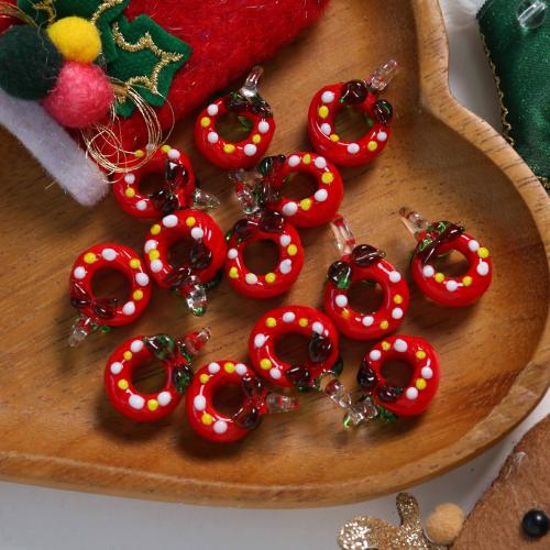 Fashion Lampwork Hangers, Kroon van Kerstmis, DIY, rood, 22x21mm, Verkocht door PC