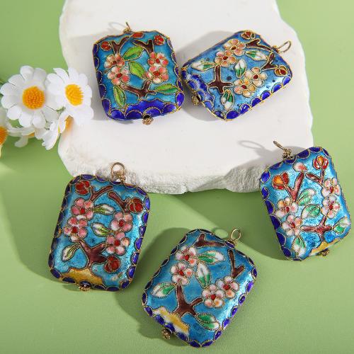 Pendentifs cloisonnés, cloisonne, rectangle, pour femme & émail, bleu, 40x32mm, Vendu par PC