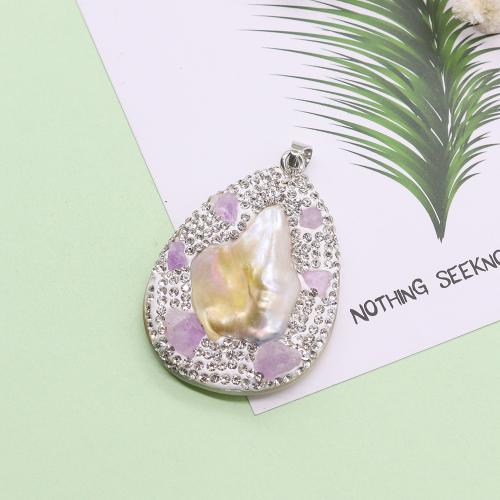 Shell Pendants with Amethyst Teardrop silver color plated DIY & with rhinestone Sizeuff1a35-50mm Sold By PC