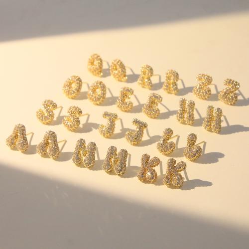 Cubic Zirconia Micro Pave Brass Earring Alphabet Letter 18K gold plated & micro pave cubic zirconia & for woman Sold By Pair