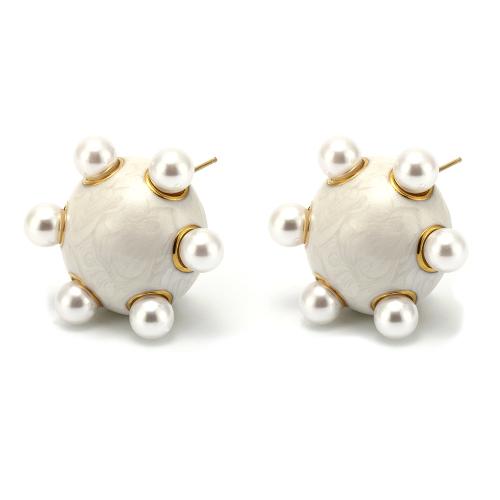 Stainless Steel Stud Earrings 304 Stainless Steel with Shell Pearl gold color plated fashion jewelry & for woman & enamel Sold By Pair