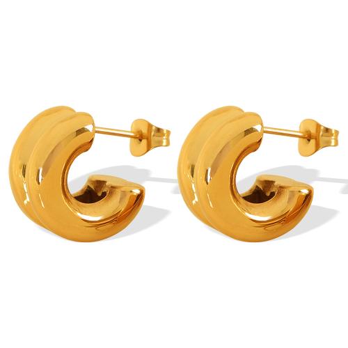 Stainless Steel Stud Earrings 304 Stainless Steel plated fashion jewelry & for woman golden Sold By Pair