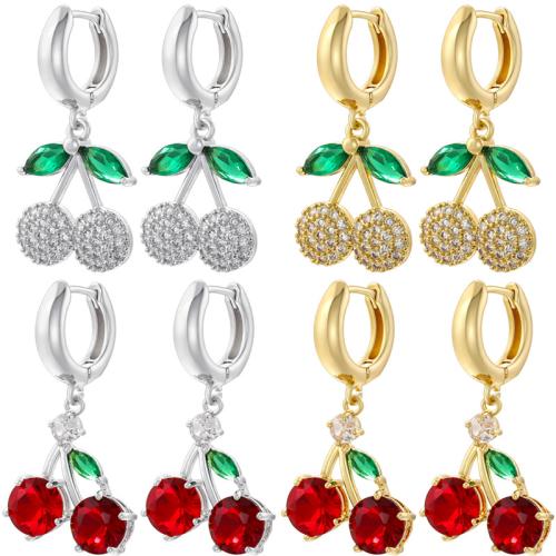 Cubic Zirconia Micro Pave Latão Brinco, cobre, Cereja, banhado, Vario tipos a sua escolha & micro pavimento em zircônia cúbica & para mulher, Mais cores pare escolha, vendido por par