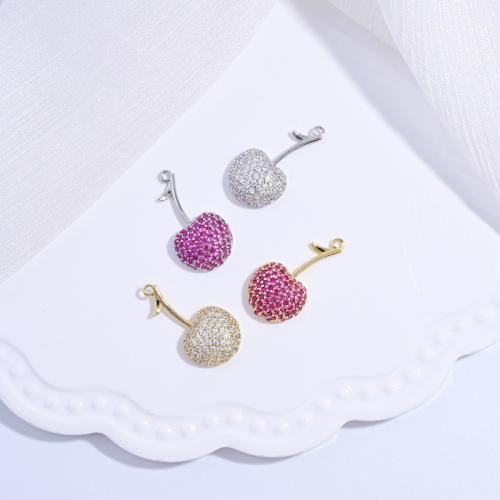 Cubic Zirconia Micro Pave Brass Pendant Cherry DIY & micro pave cubic zirconia Sold By PC