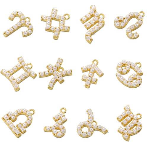 Brass Jewelry Pendants with Plastic Pearl plated Zodiac symbols jewelry & DIY Sold By PC