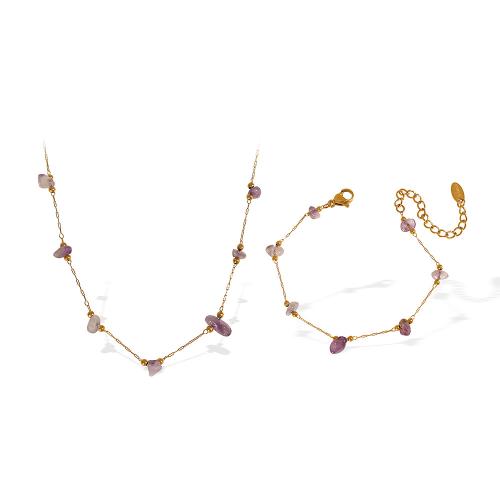 Natural Gemstone Jewelry Sets 304 Stainless Steel with Natural Stone plated  & for woman golden Sold By PC