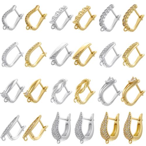 Messing Lever Back Earring Component, forgyldt, du kan DIY & forskellige stilarter for valg & Micro Pave cubic zirconia, flere farver til valg, Solgt af par