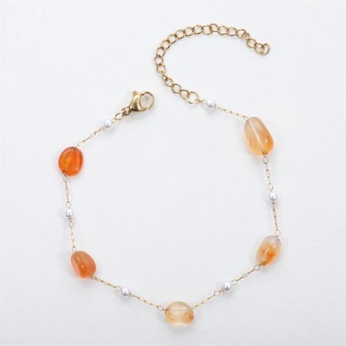 Edelstenen sieraden sets, 304 roestvrij staal, met Natuursteen & Plastic Pearl, 18K verguld, verschillende lengte voor keuze & verschillende materialen voor de keuze & voor vrouw, Verkocht door PC