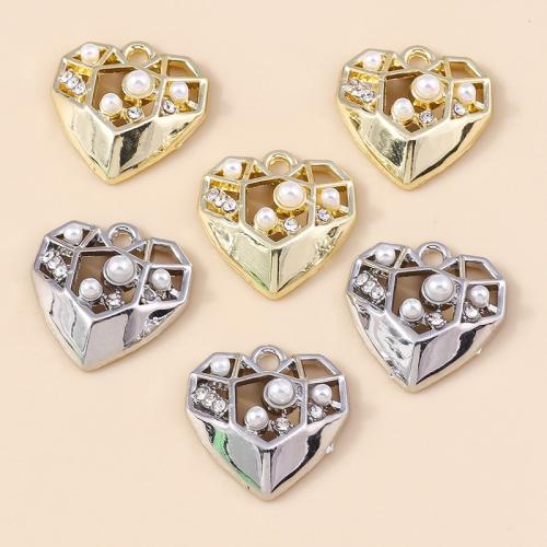 Zinc Alloy Heart Pendants with Plastic Pearl plated DIY & with rhinestone Sold By Bag