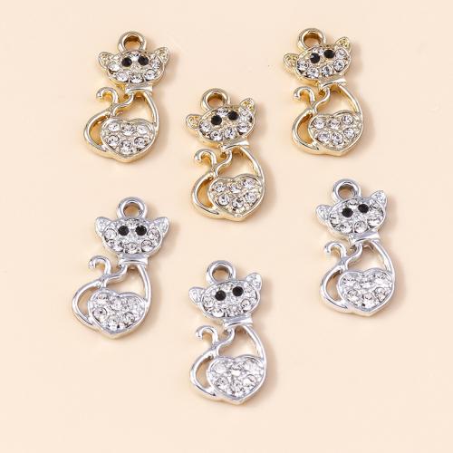 Zinc Alloy Rhinestone Pendler, Cat, forgyldt, du kan DIY & med rhinestone, flere farver til valg, 10pc'er/Bag, Solgt af Bag