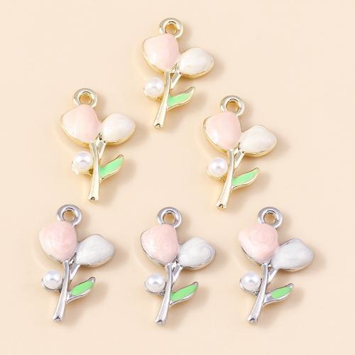 Zinc Alloy Enamel Pendants Tulip plated DIY Sold By Bag