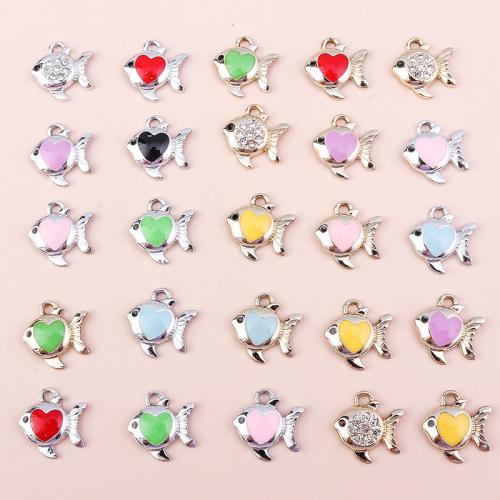 Zinc Alloy émail Pendants, alliage de zinc, poisson, Placage, DIY & avec strass, plus de couleurs à choisir, 10PC/sac, Vendu par sac