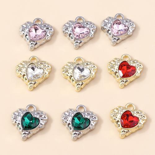 Zinc Alloy Heart Pendler, med Cubic Zirconia, forgyldt, du kan DIY, flere farver til valg, 4pc'er/Bag, Solgt af Bag