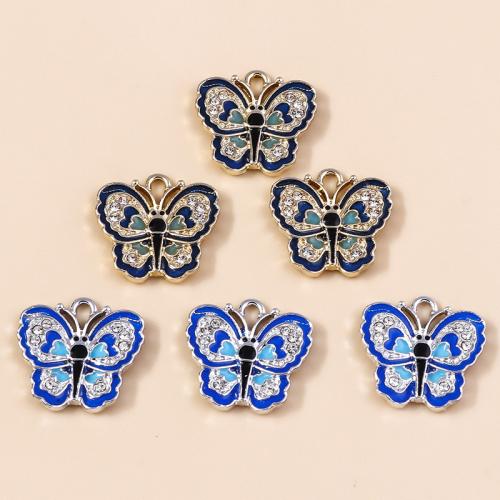 Zinc Alloy Enamel Pendants Butterfly plated DIY & with rhinestone Sold By Bag