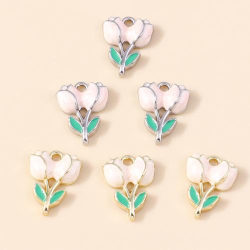 Zinc Alloy Enamel Pendants Tulip plated DIY Sold By Bag