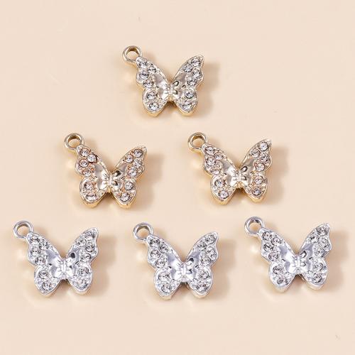 Zinc Alloy Rhinestone Pendants Butterfly plated DIY & with rhinestone Sold By Bag