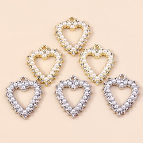 Zinc Alloy Rhinestone Pendants with Plastic Pearl Heart plated DIY & with rhinestone Sold By Bag