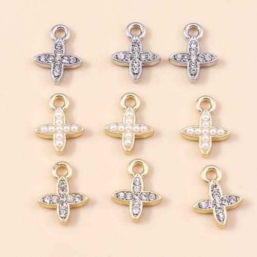 Sinc Alloy Rhinestone Pendants, le Pearl Plaisteacha, Cross, plátáilte, DIY & le rhinestone, dathanna níos mó le haghaidh rogha, 10ríomhairí pearsanta/Mála, Díolta De réir Mála