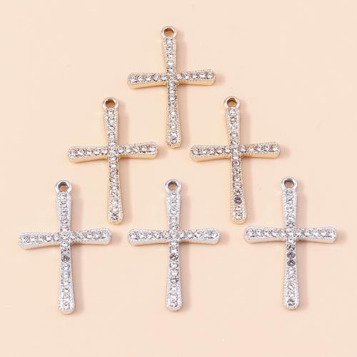 Zinc Alloy Rhinestone Pendants Cross plated DIY & with rhinestone Sold By Bag