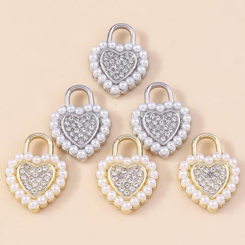 Zinc Alloy Rhinestone Pendants with Plastic Pearl Heart plated DIY & with rhinestone Sold By Bag