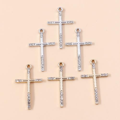 Zinc Alloy Rhinestone Pendants Cross plated DIY & with rhinestone Sold By Bag