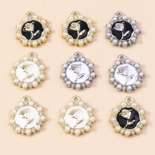 Zinc Alloy Enamel Pendants with Plastic Pearl Rose plated DIY & with rhinestone Sold By Bag