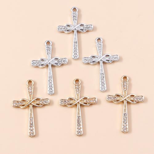 Zinc Alloy Rhinestone Pendants Cross plated DIY & with rhinestone Sold By Bag